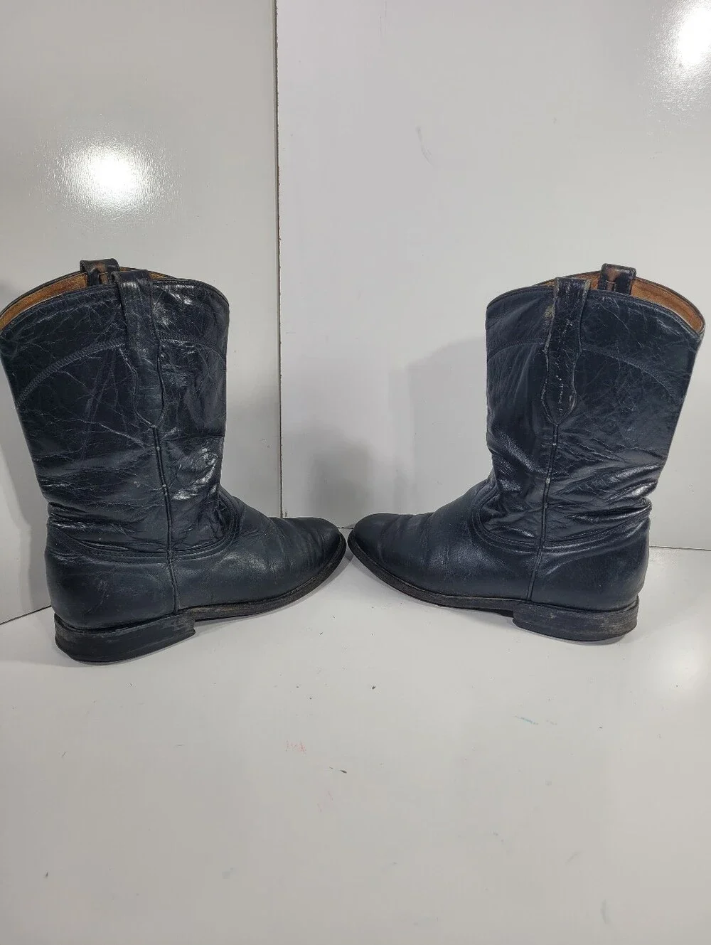 Tres Garcia Black Leather Cowboy Western Roper Boots Mens Size 6.5 Vtg Mex 25.5